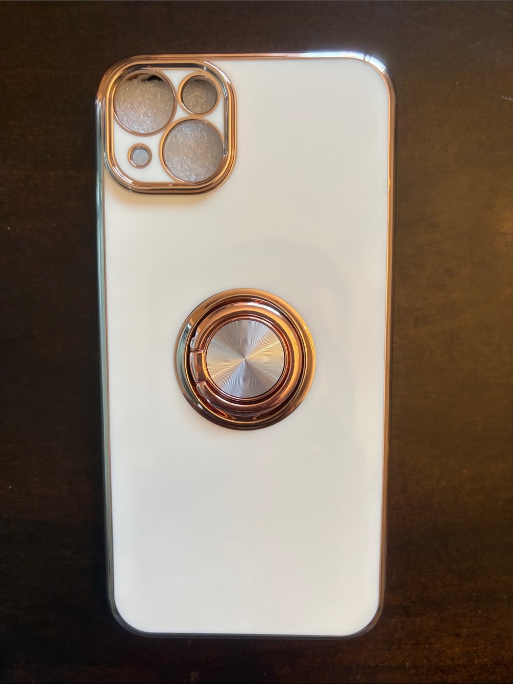 White Phone Case with Rose Gold Ring Holder for iPhone 14 Plus